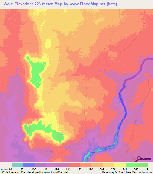 Wole,Mauritania Elevation Map