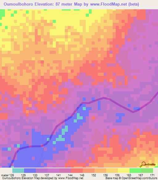 Oumoulbohoro,Mauritania Elevation Map