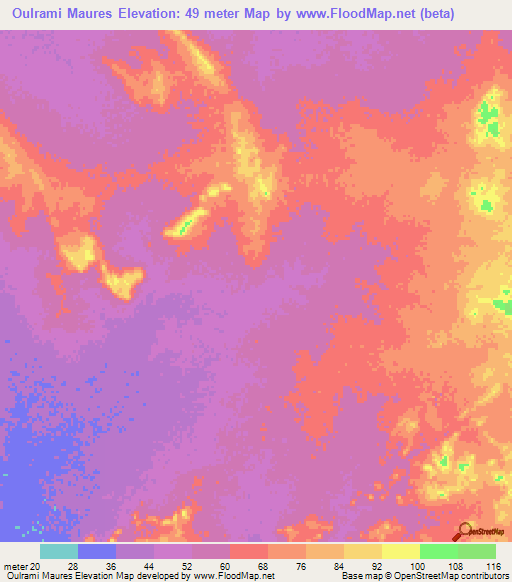 Oulrami Maures,Mauritania Elevation Map