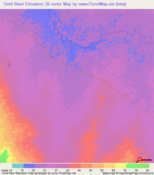 Ould Rami,Mauritania Elevation Map