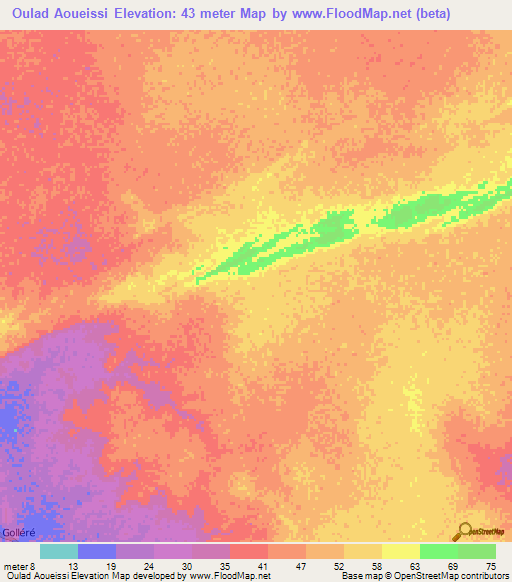 Oulad Aoueissi,Mauritania Elevation Map