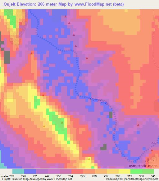 Oujeft,Mauritania Elevation Map