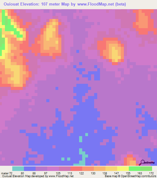 Ouiouat,Mauritania Elevation Map