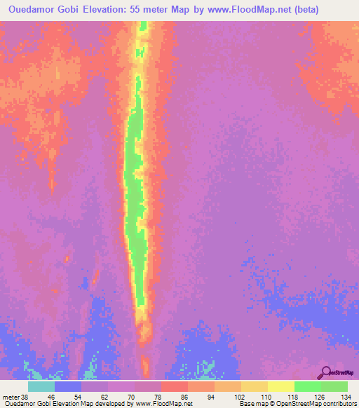 Ouedamor Gobi,Mauritania Elevation Map