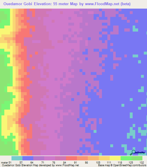 Ouedamor Gobi,Mauritania Elevation Map