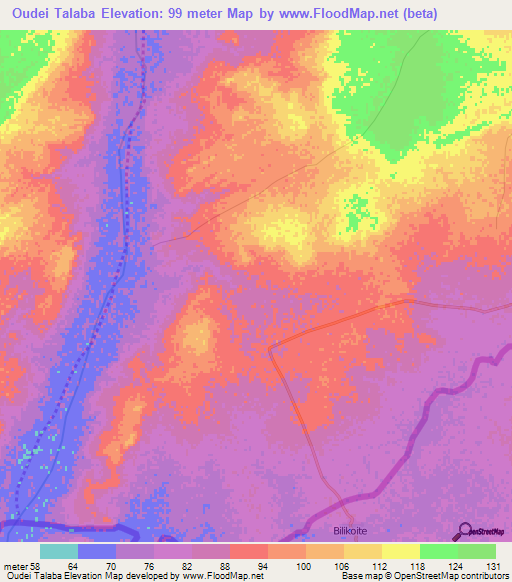 Oudei Talaba,Mauritania Elevation Map
