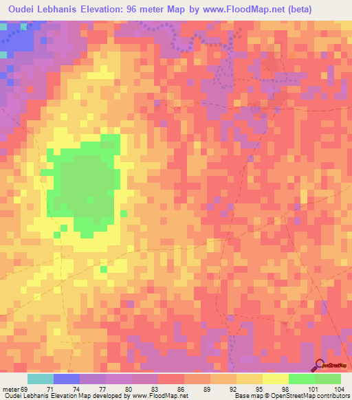 Oudei Lebhanis,Mauritania Elevation Map