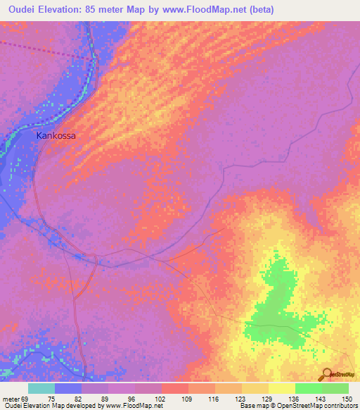 Oudei,Mauritania Elevation Map