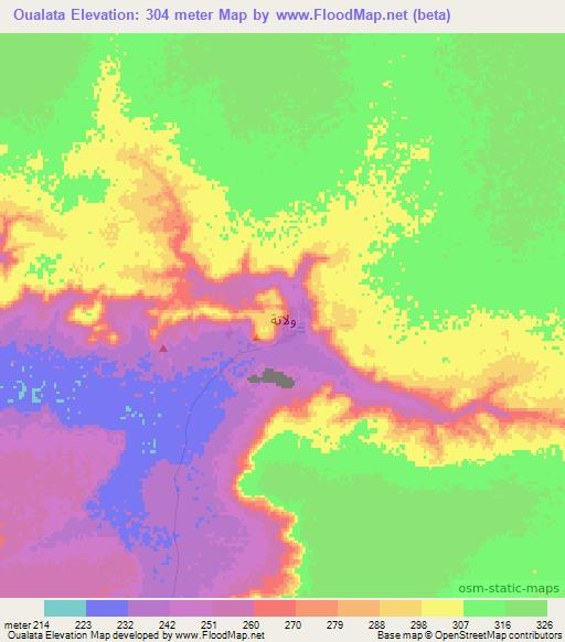 Oualata,Mauritania Elevation Map