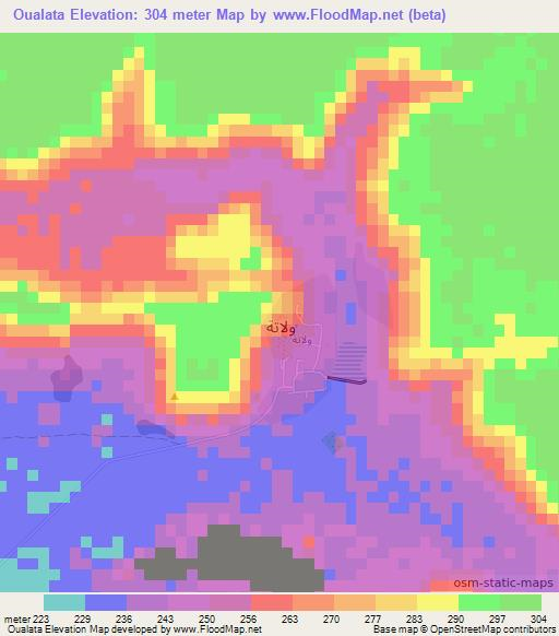 Oualata,Mauritania Elevation Map