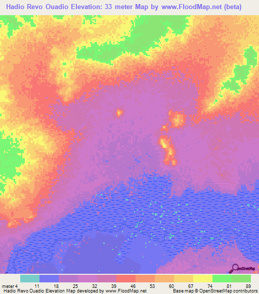 Hadio Revo Ouadio,Mauritania Elevation Map