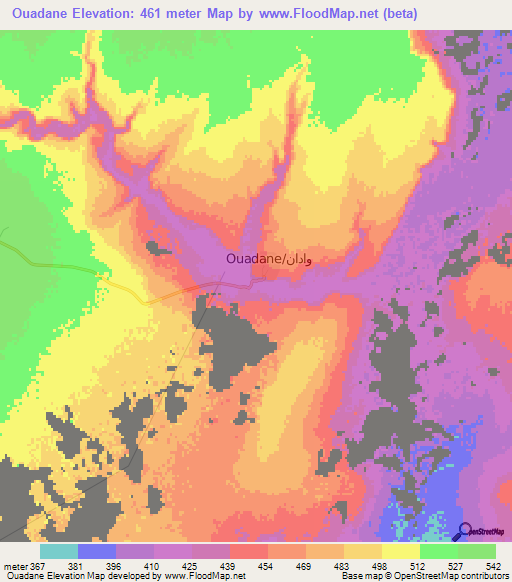 Ouadane,Mauritania Elevation Map
