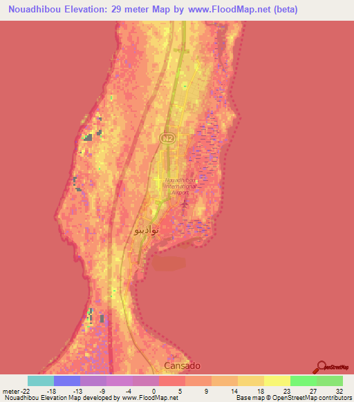 Nouadhibou,Mauritania Elevation Map