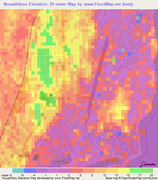 Nouadhibou,Mauritania Elevation Map
