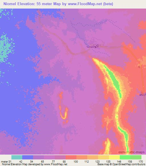 Niomel,Mauritania Elevation Map