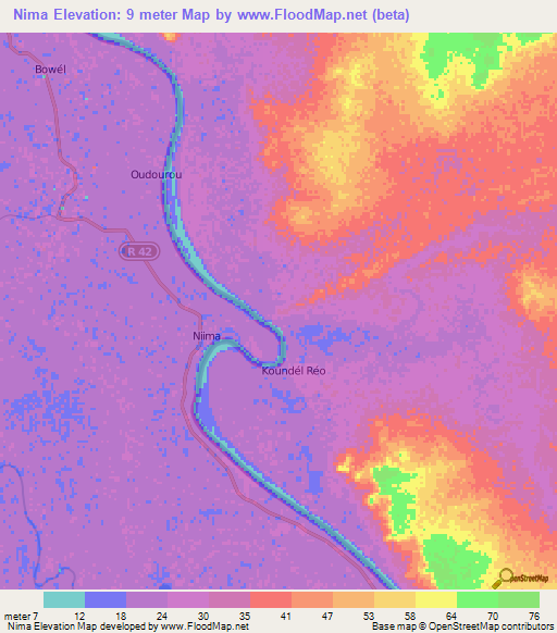Nima,Mauritania Elevation Map