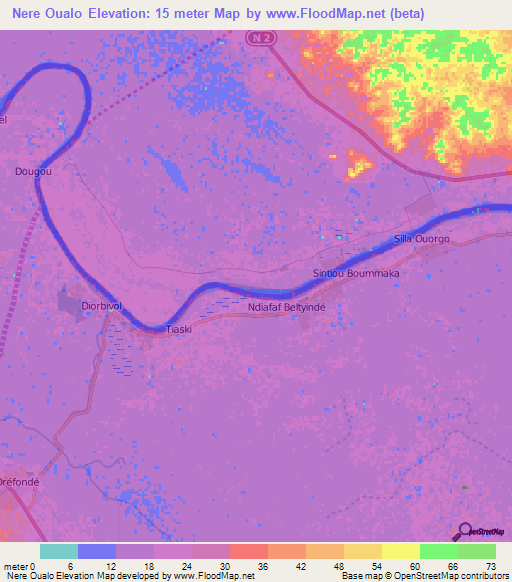 Nere Oualo,Mauritania Elevation Map