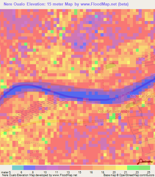 Nere Oualo,Mauritania Elevation Map