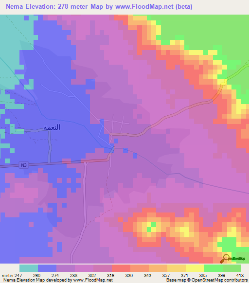 Nema,Mauritania Elevation Map