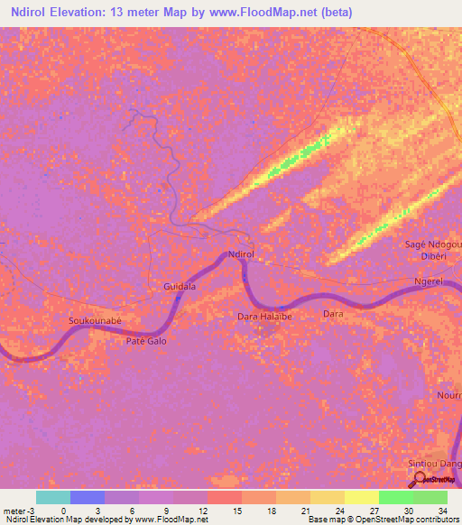 Ndirol,Mauritania Elevation Map