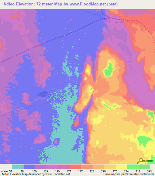Ndieo,Mauritania Elevation Map