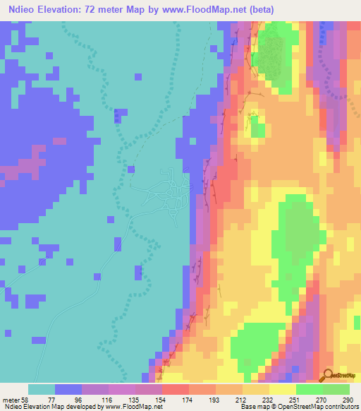 Ndieo,Mauritania Elevation Map