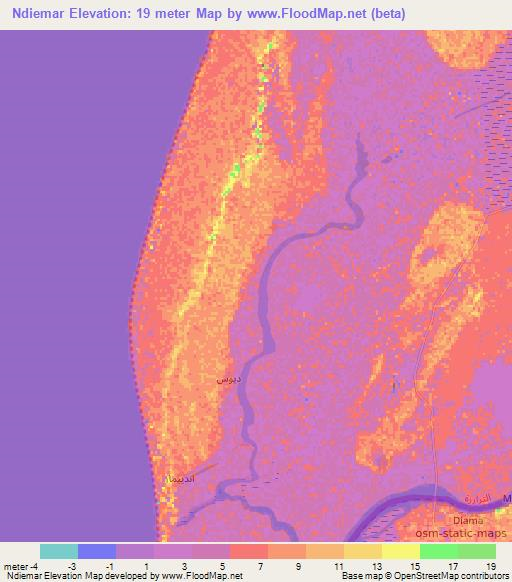 Ndiemar,Mauritania Elevation Map