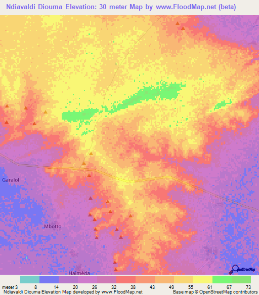 Ndiavaldi Diouma,Mauritania Elevation Map