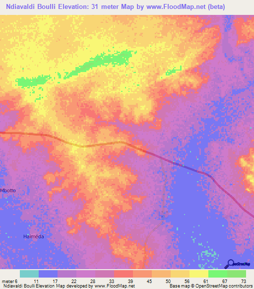 Ndiavaldi Boulli,Mauritania Elevation Map