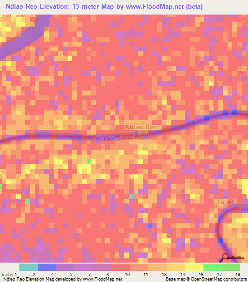 Ndiao Reo,Mauritania Elevation Map