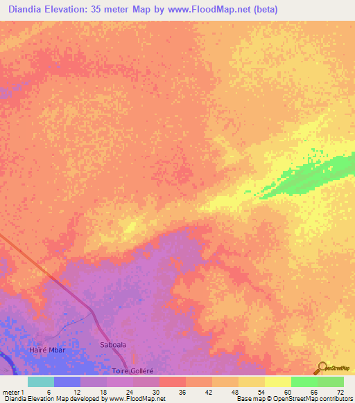 Diandia,Mauritania Elevation Map