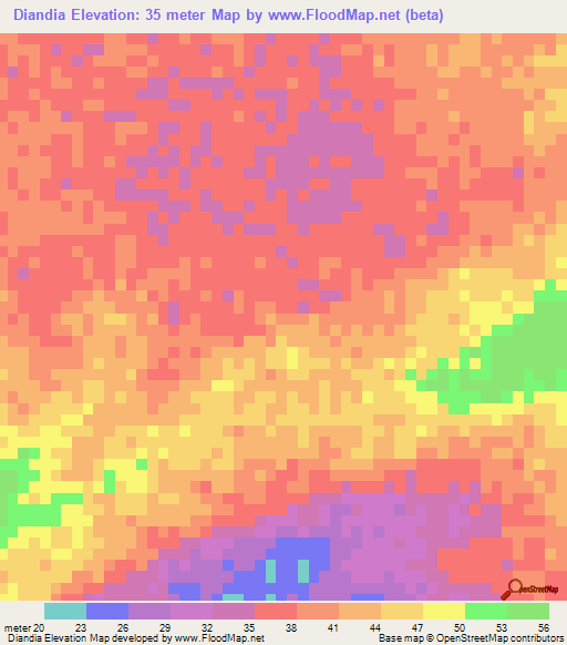Diandia,Mauritania Elevation Map