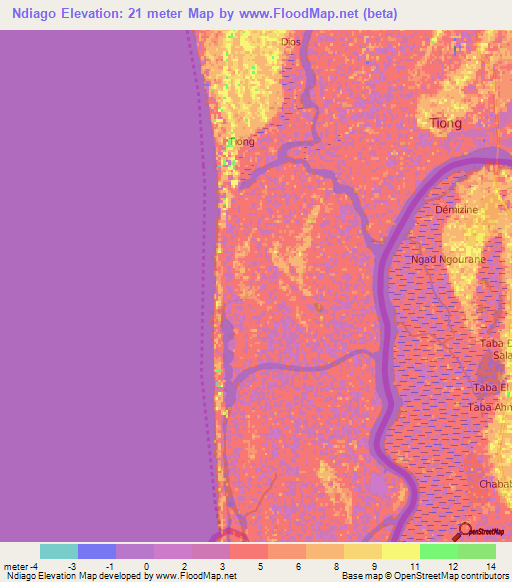 Ndiago,Mauritania Elevation Map
