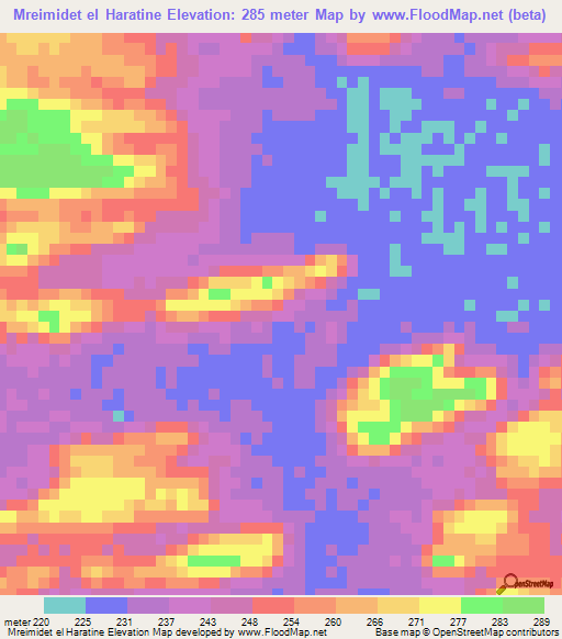 Mreimidet el Haratine,Mauritania Elevation Map