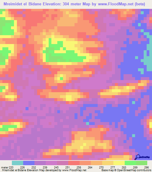 Mreimidet el Bidane,Mauritania Elevation Map
