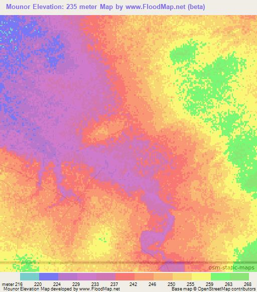 Mounor,Mauritania Elevation Map