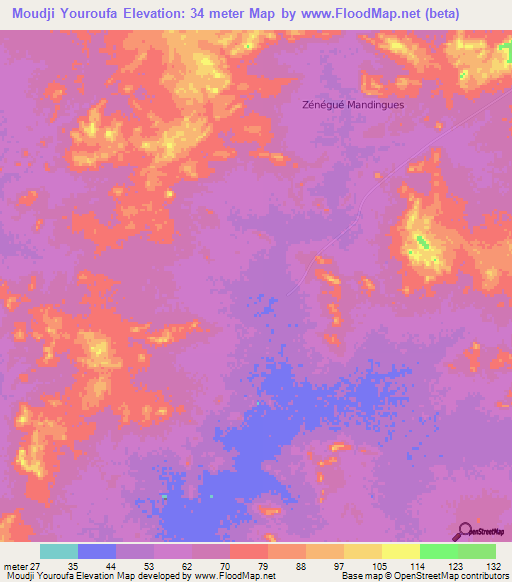 Moudji Youroufa,Mauritania Elevation Map