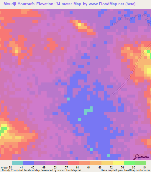 Moudji Youroufa,Mauritania Elevation Map