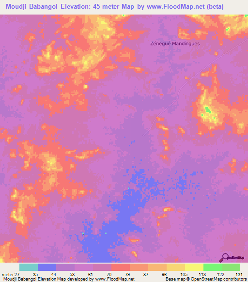 Moudji Babangol,Mauritania Elevation Map