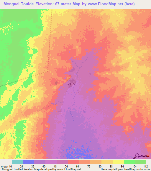 Monguel Toulde,Mauritania Elevation Map