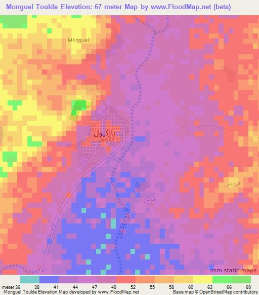 Monguel Toulde,Mauritania Elevation Map