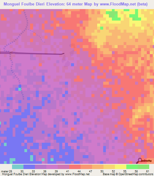 Monguel Foulbe Dieri,Mauritania Elevation Map