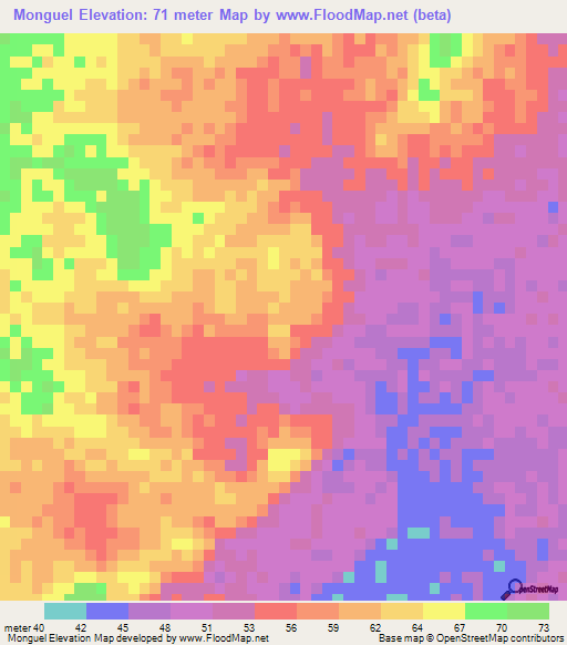 Monguel,Mauritania Elevation Map