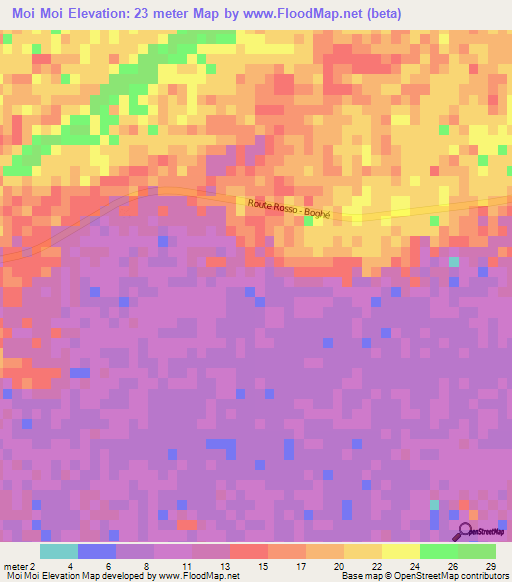 Moi Moi,Mauritania Elevation Map
