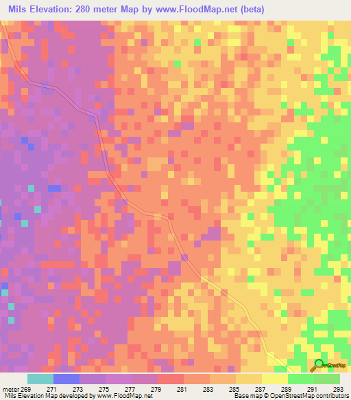 Mils,Mauritania Elevation Map