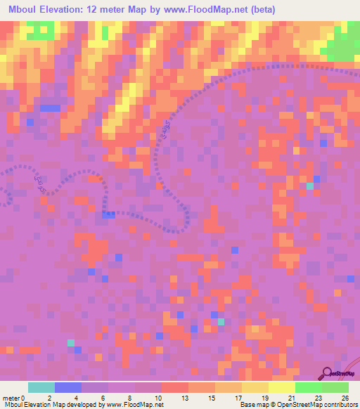 Mboul,Mauritania Elevation Map
