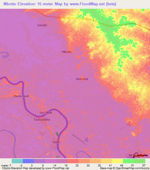 Mbotto,Mauritania Elevation Map