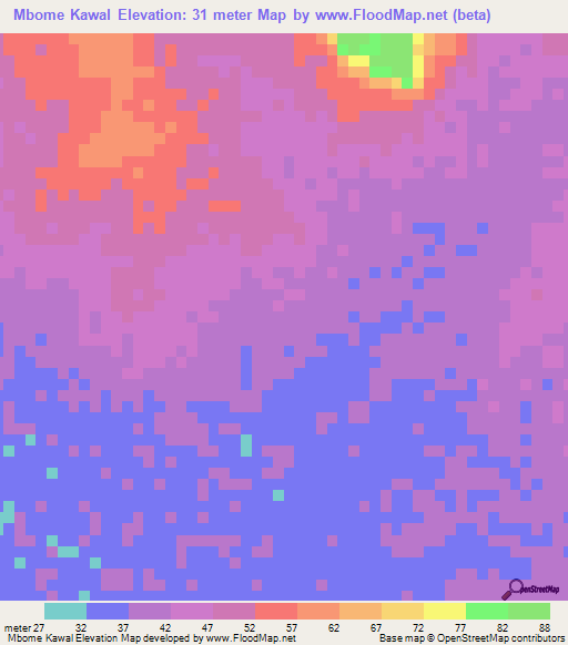 Mbome Kawal,Mauritania Elevation Map