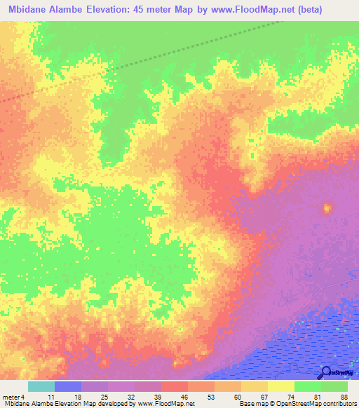 Mbidane Alambe,Mauritania Elevation Map