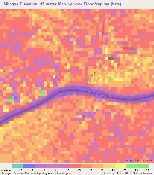Mbagne,Mauritania Elevation Map